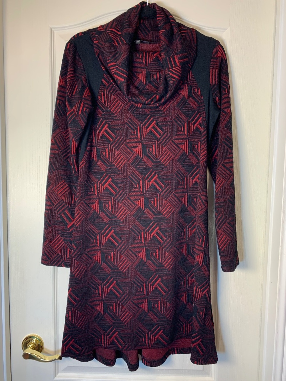 Dinh Bá Geometric Cowl Neck Tunic Dress Black Red Size L
